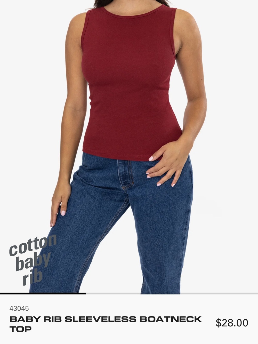 Los Angeles Apparel Sleeveless Boatneck Tank - Burgundy